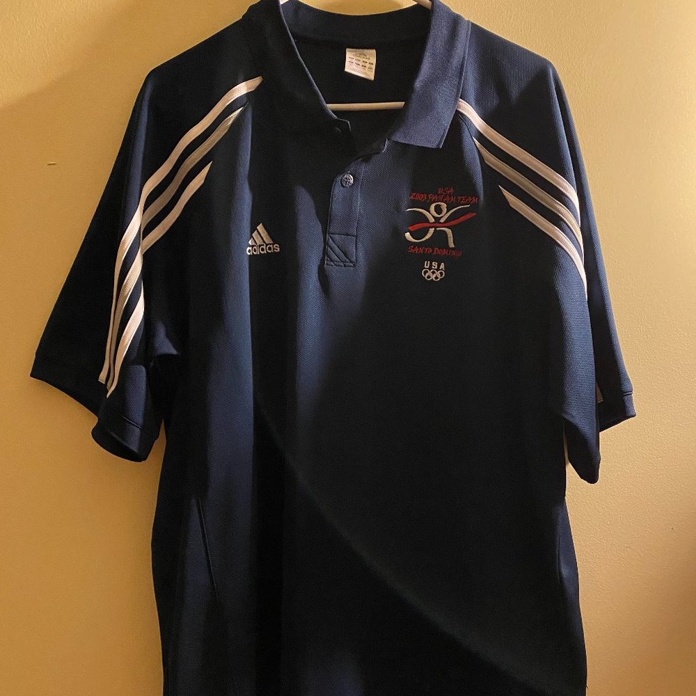 Mens Blue Adidas 2003 Panam team Polo shirt size XL